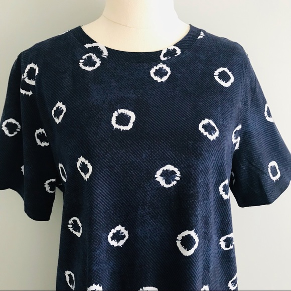 TRENERY Navy & White Short Sleeve Pima Cotton Tee T-Shirt Circle Print - Picture 2 of 10